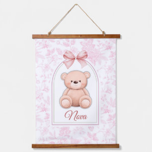 Nova   Custom Pink Teddy Bear Nursery Design  Hanging Tapestry