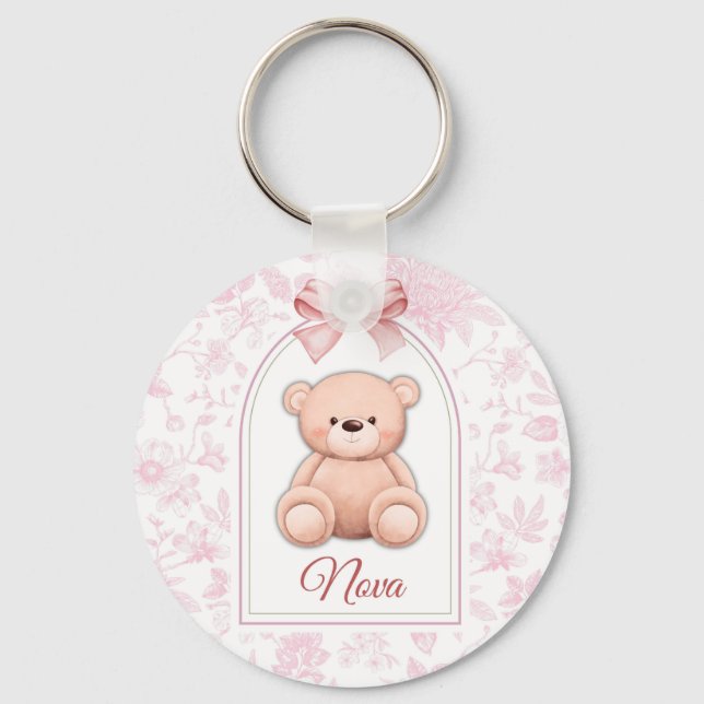Nova | Custom Pink Teddy Bear Nursery Design  Key Ring (Front)