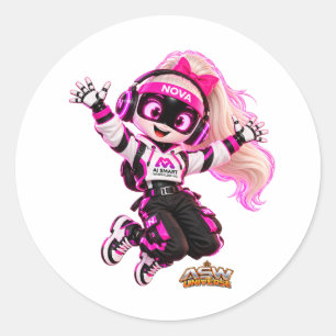 Nova Cute Pink Futuristic AI Robot Character Stick Classic Round Sticker