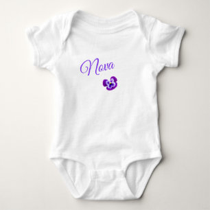 Nova, Girls Name Logo With A Pretty Purple Pansy, Baby Bodysuit