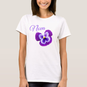 Nova, Girls Name Logo With A Pretty Purple Pansy, T-Shirt