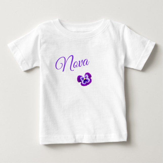 Nova, Girls Name With A Pretty Purple Pansy,  Baby T-Shirt (Front)