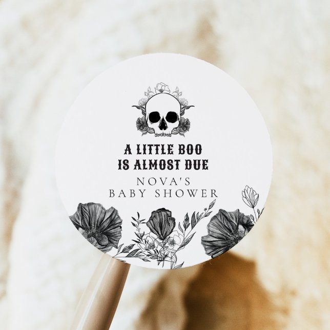 NOVA Gothic Skull Little Boo Halloween Baby Shower Classic Round Sticker (Creator Uploaded)