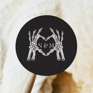 NOVA Halloween Skeleton Heart Hands Wedding Classic Round Sticker