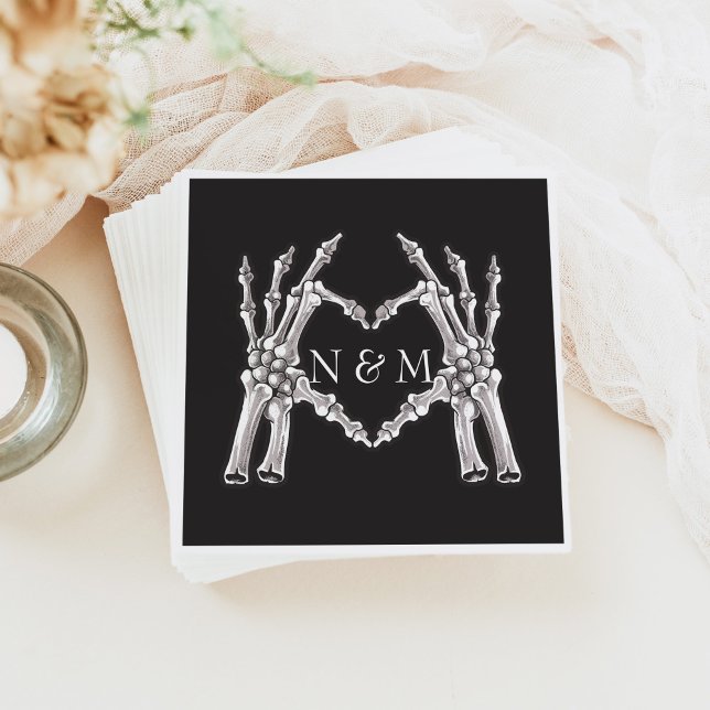 NOVA Halloween Skeleton Heart Hands Wedding Napkin (Creator Uploaded)