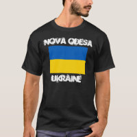 Nova Odesa, Ukraine with Ukrainian flag