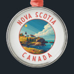Nova Scotia Canada Retro Distressed Circle Metal Tree Decoration<br><div class="desc">Nova Scotia retro vector travel design. Nova Scotia is almost entirely surrounded by water and is home to over 13, 000km of coastline,  thousands of lakes,  lush valleys,  four UNESCO World Heritage Sites,  the world's highest tides and whales!</div>