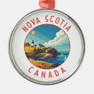 Nova Scotia Canada Retro Distressed Circle Metal Tree Decoration
