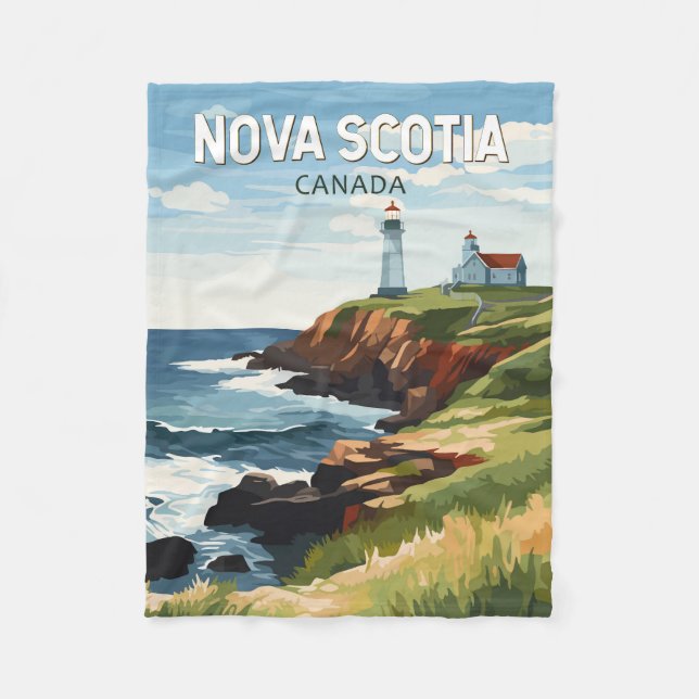 Nova Scotia Canada Travel Art Vintage Fleece Blanket (Front)