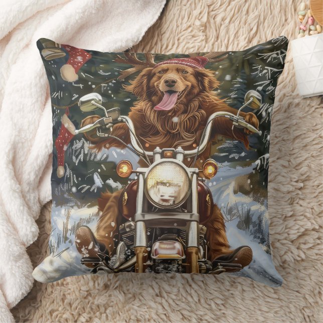 Nova Scotia Dog Riding Motorcycle Christmas Cushion (Blanket)