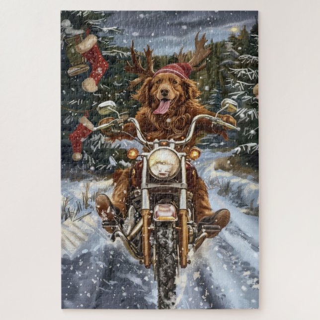 Nova Scotia Dog Riding Motorcycle Christmas Jigsaw Puzzle (Vertical)