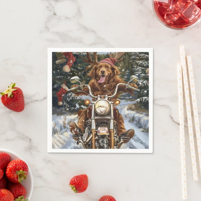 Nova Scotia Dog Riding Motorcycle Christmas Napkin (Insitu)