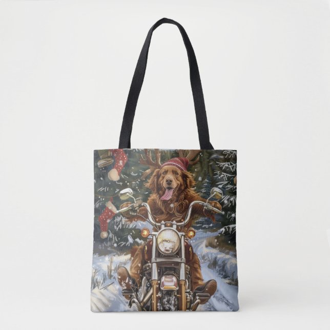 Nova Scotia Dog Riding Motorcycle Christmas Tote Bag (Front)