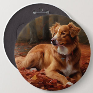 Nova Scotia Duck Terrier In Autumn Leaves Fall  6 Cm Round Badge