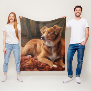 Nova Scotia Duck Terrier In Autumn Leaves Fall Fleece Blanket