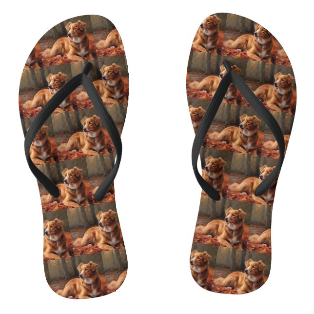 Nova Scotia Duck Terrier In Autumn Leaves Fall  Jandals (Footbed)