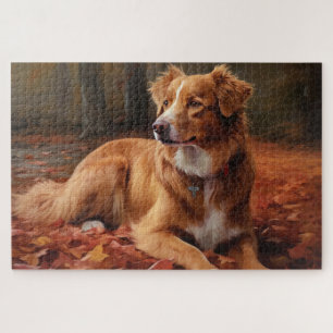 Nova Scotia Duck Terrier In Autumn Leaves Fall  Jigsaw Puzzle