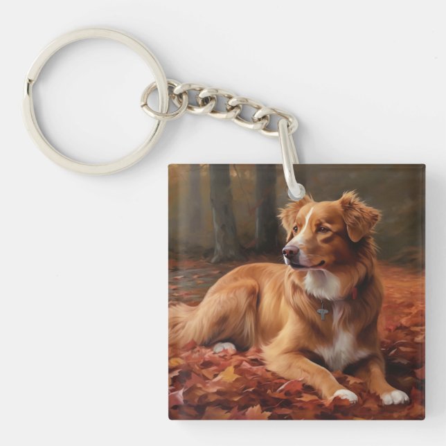 Nova Scotia Duck Terrier In Autumn Leaves Fall  Key Ring (Front)