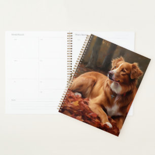 Nova Scotia Duck Terrier In Autumn Leaves Fall  Planner