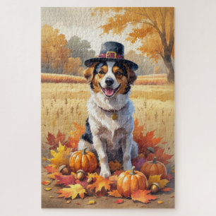Nova Scotia Duck Toller Autumn Leaves Thanksgiving Jigsaw Puzzle