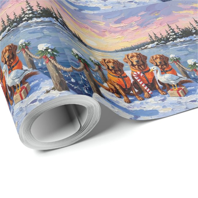 Nova Scotia Duck Toller Christmas Frozen Lake Wrapping Paper (Roll Corner)