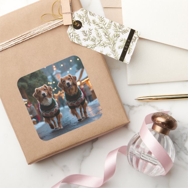 Nova Scotia Duck Toller Christmas Snow Holiday Square Sticker (Gifting)