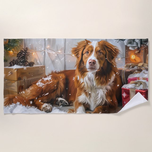 Nova Scotia Duck Toller Dog Christmas Festive Beach Towel (Front)