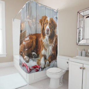 Nova Scotia Duck Toller Dog Christmas Festive Shower Curtain