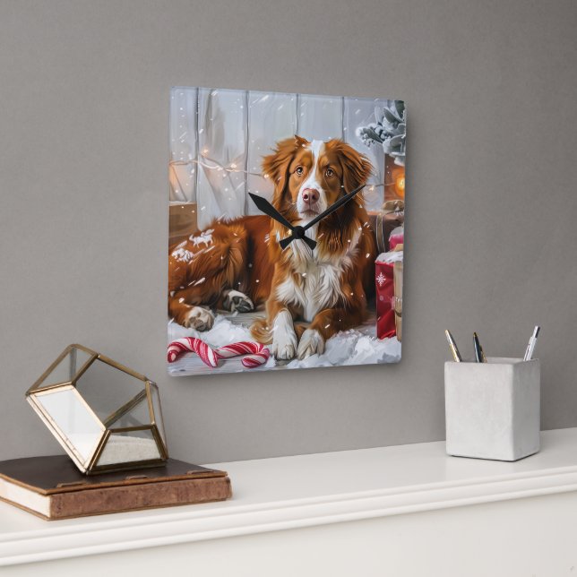 Nova Scotia Duck Toller Dog Christmas Festive Square Wall Clock (Office)