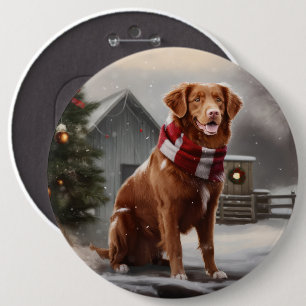 Nova Scotia Duck Toller Dog in Snow Christmas 6 Cm Round Badge