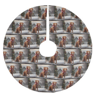 Nova Scotia Duck Toller Dog in Snow Christmas Brushed Polyester Tree Skirt
