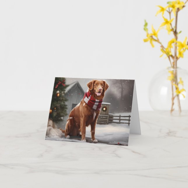 Nova Scotia Duck Toller Dog in Snow Christmas Card (Yellow Flower)