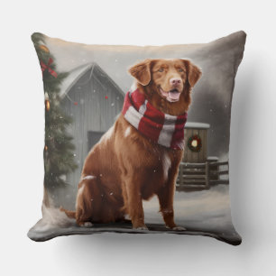 Nova Scotia Duck Toller Dog in Snow Christmas Cushion