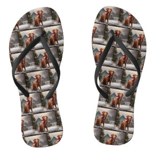 Nova Scotia Duck Toller Dog in Snow Christmas Jandals