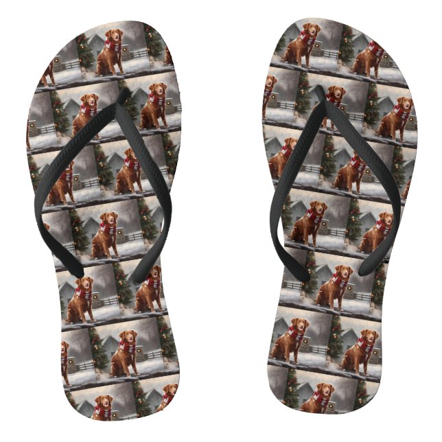 Nova Scotia Duck Toller Dog in Snow Christmas Jandals (Footbed)