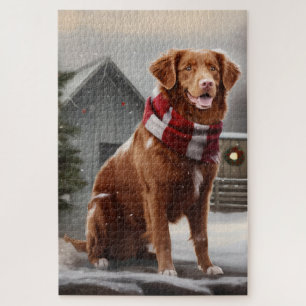 Nova Scotia Duck Toller Dog in Snow Christmas Jigsaw Puzzle