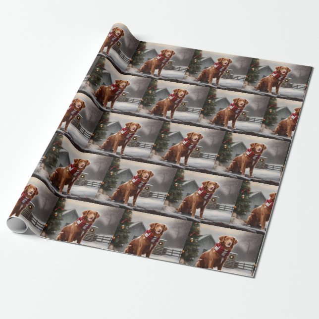 Nova Scotia Duck Toller Dog in Snow Christmas Wrapping Paper (Unrolled)