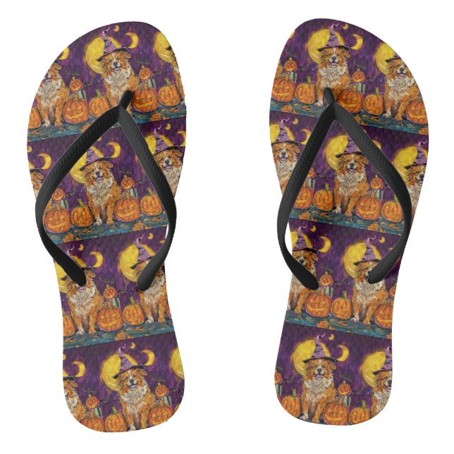 Nova Scotia Duck Toller Halloween Witch Pumpkin Jandals (Footbed)