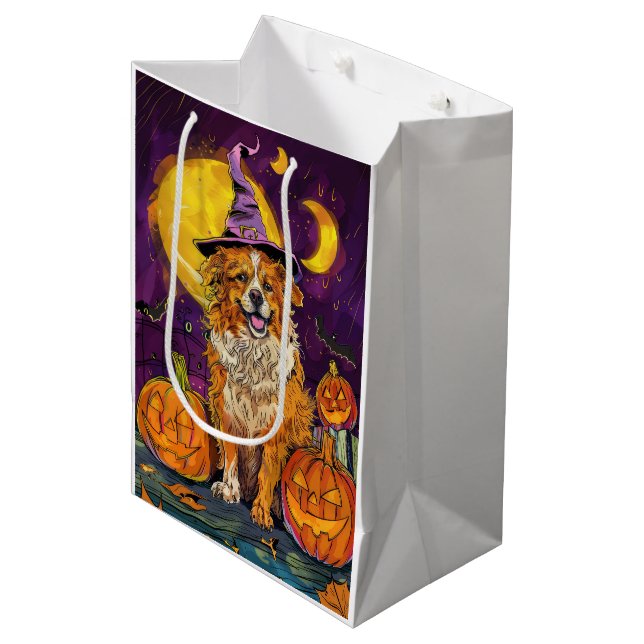Nova Scotia Duck Toller Halloween Witch Pumpkin Medium Gift Bag (Front Angled)