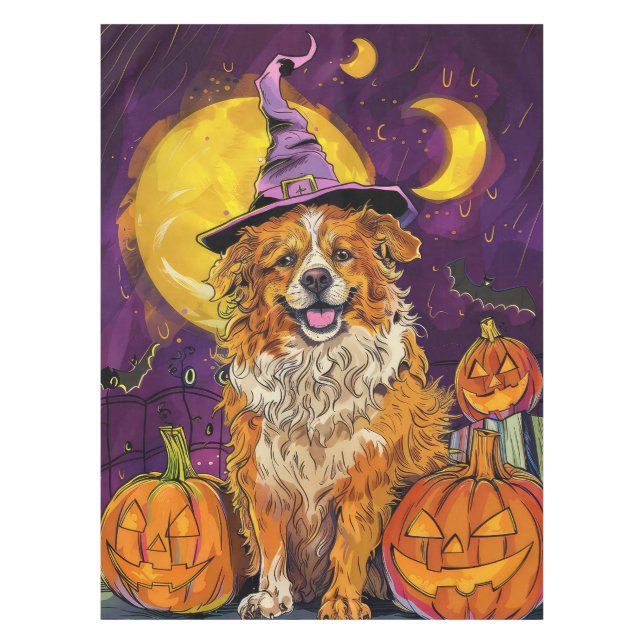 Nova Scotia Duck Toller Halloween Witch Pumpkin Tablecloth (Front)