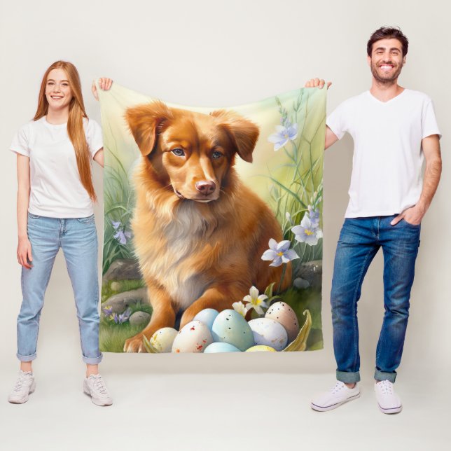 Nova Scotia Duck Toller with Easter Eggs Holiday Fleece Blanket (In Situ)