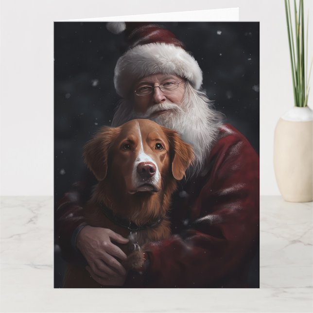 Nova Scotia Duck Toller With Santa Claus Festive Card (Front)
