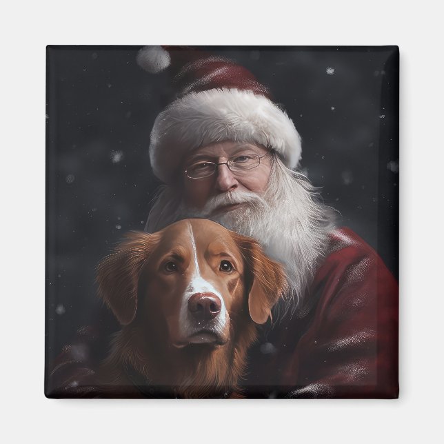 Nova Scotia Duck Toller With Santa Claus Festive Magnet (Front)