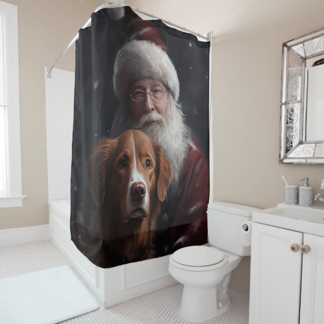 Nova Scotia Duck Toller With Santa Claus Festive Shower Curtain (In Situ)