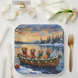 Nova Scotia Duck Tolling Retriever Christmas Boat  Paper Plate