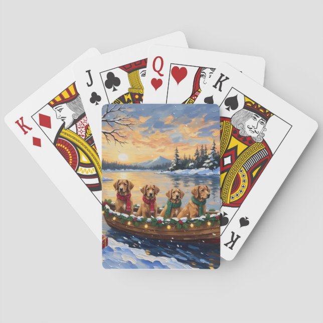 Nova Scotia Duck Tolling Retriever Christmas Boat  Playing Cards (Back)