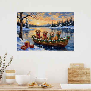 Nova Scotia Duck Tolling Retriever Christmas Boat Poster