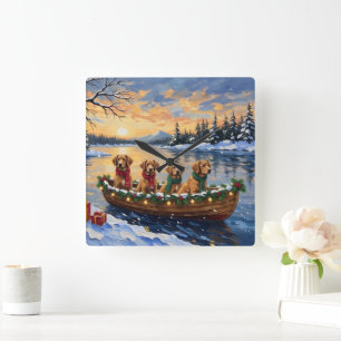Nova Scotia Duck Tolling Retriever Christmas Boat Square Wall Clock