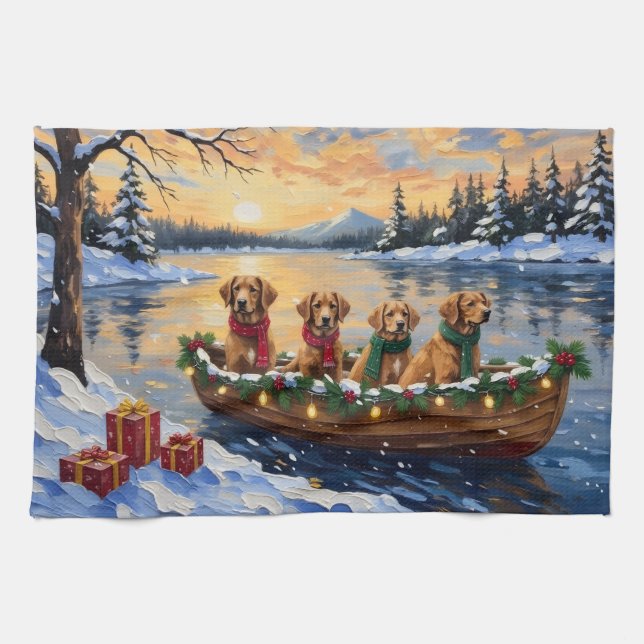 Nova Scotia Duck Tolling Retriever Christmas Boat  Tea Towel (Horizontal)