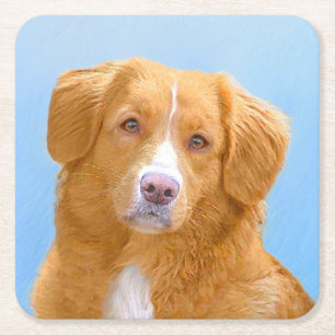Nova Scotia Duck Tolling Retriever Dog Painting Square Paper Coaster